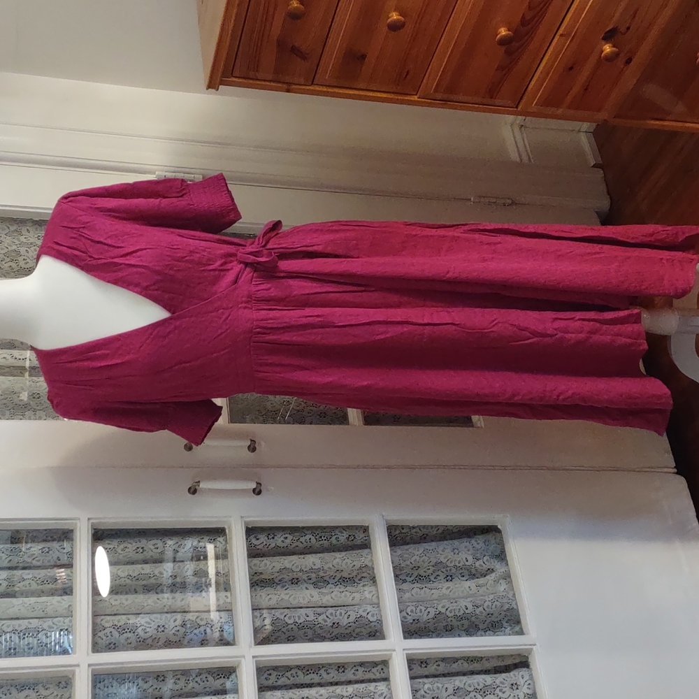 Maeve Short Sleeve Fuscia Plum midi dress peasant wrap style Sz 12